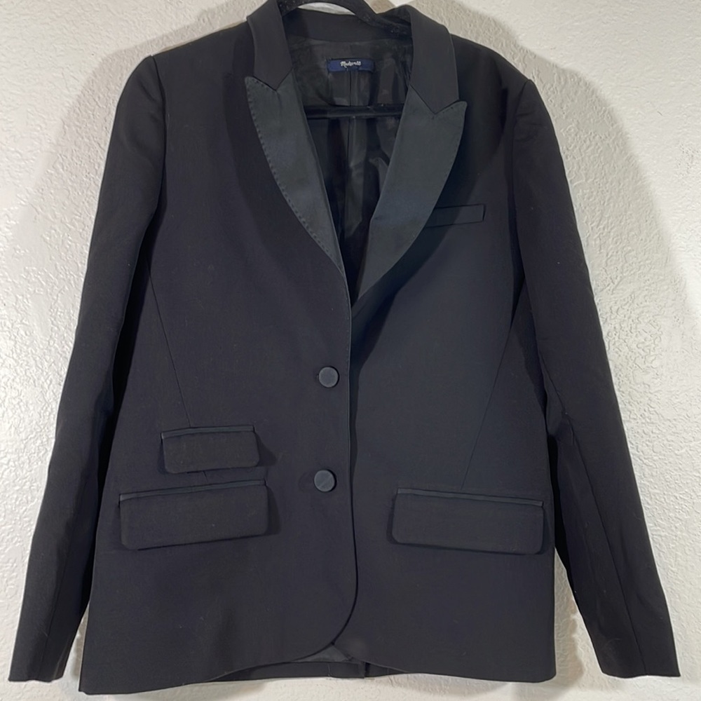 Madewell 2 Button Blazer Long Sleeve Solid Black Size 12 Career Style# 07901 - Picture 3 of 8